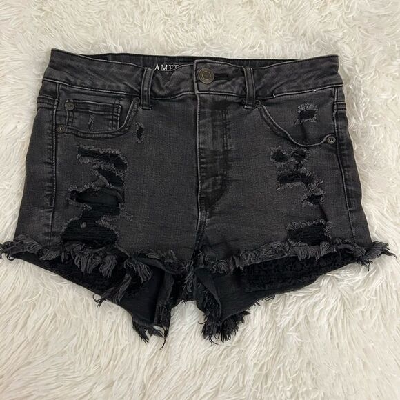 AE black rinsed fade, exposed crochet pocket shorties - Picture 2 of 5